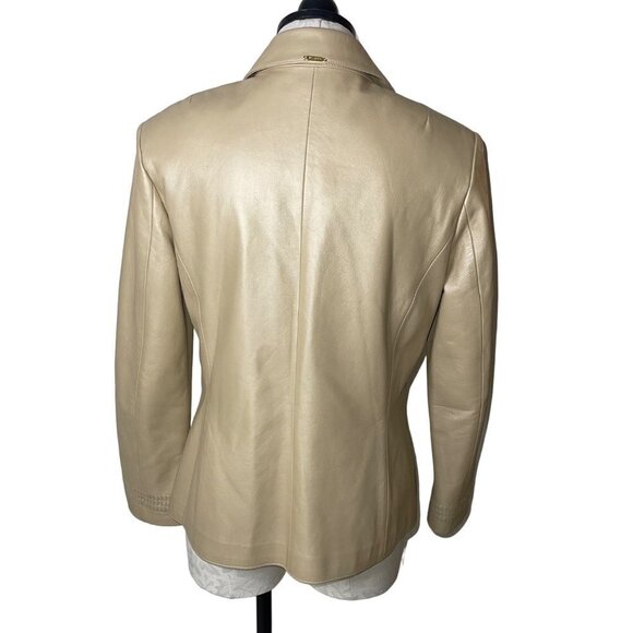 St John Sport By Marie Gray Womens Jacket Size Small Beige Irridescent Leather - Picture 3 of 15